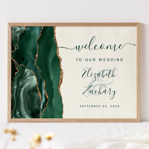 Agate Emerald Green Gold Ivory Wedding Welcome Poster