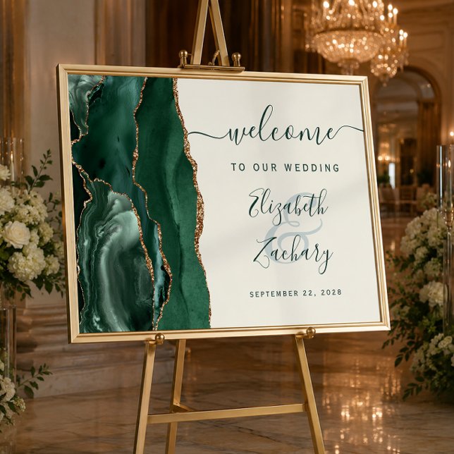 Agate Emerald Green Gold Ivory Wedding Welcome Poster (Creator Uploaded)