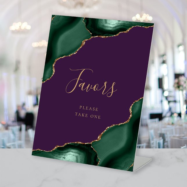 Agate Emerald Green Gold Purple Wedding Favours Pedestal Sign (Creator Uploaded)