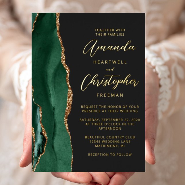 Agate Emerald Green Gold Script Dark Wedding (Creator Uploaded)