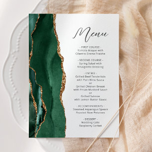 Agate Emerald Green Gold Script Wedding Menu