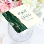 Agate Emerald Green Ivory Gold Script Wedding Square Paper Coaster<br><div class="desc">This elegant modern wedding coaster features an emerald green watercolor agate geode design trimmed with faux gold glitter. Easily customise the green text on an ivory background,  with the names of the bride and groom in handwriting calligraphy over a large ampersand.</div>