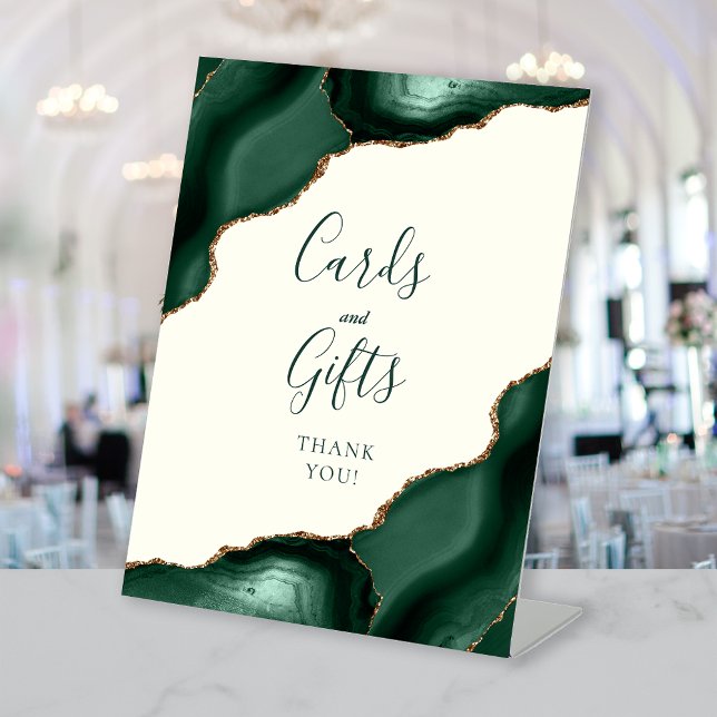 Agate Emerald Green Ivory Wedding Cards and Gifts Pedestal Sign (Creator Uploaded)