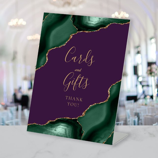 Agate Emerald Green Purple Wedding Cards Gifts Pedestal Sign (Creator Uploaded)