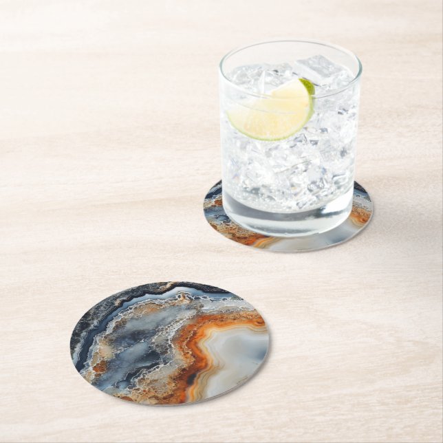 Agate Gemstone Pattern Round Paper Coaster (Insitu)