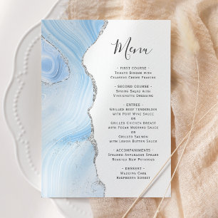 Agate Geode Baby Blue Silver Glitter Wedding Menu