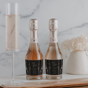 Agate Geode Black Gold Dark Save the Date Sparkling Wine Label