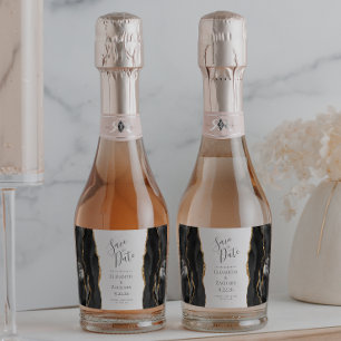 Agate Geode Black Gold Save the Date Sparkling Wine Label