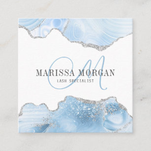 Agate Geode Blue Monogram Lash Specialist Square Business Card