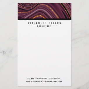 agate geode burgundy gold black stationery