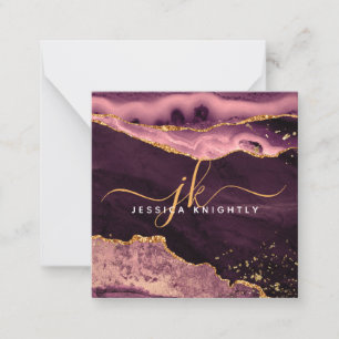 Agate Geode Burgundy Gold Glitter Script Monogram Card