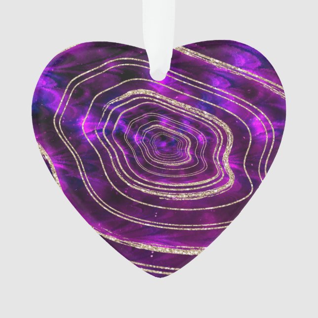 Agate Geode Cosmic Crystals Gold Glitter Ornament (Front)