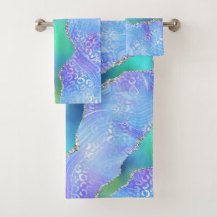 Agate Geode Design Blue and Green Bath Towel Set