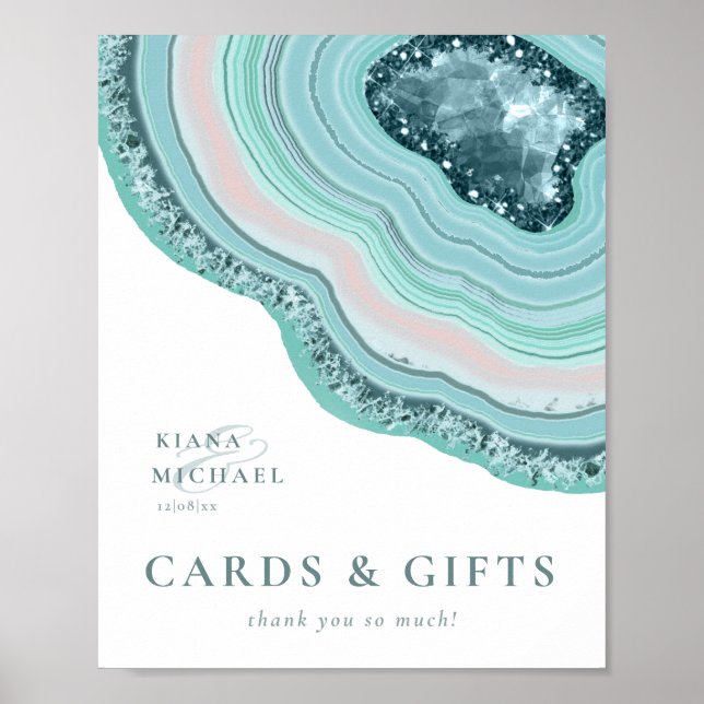 Agate Geode Glitter Cards and Gifts Teal ID647 Poster (Front)