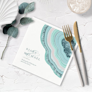 Agate Geode Glitter Corner Wedding Teal ID647 Napkin