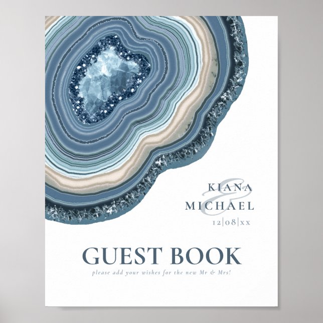 Agate Geode Glitter Guest Book Dusty Blue ID647 (Front)