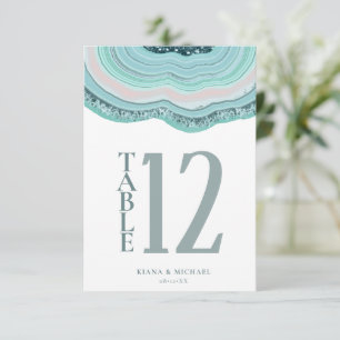 Agate Geode Glitter Table Number Teal ID647