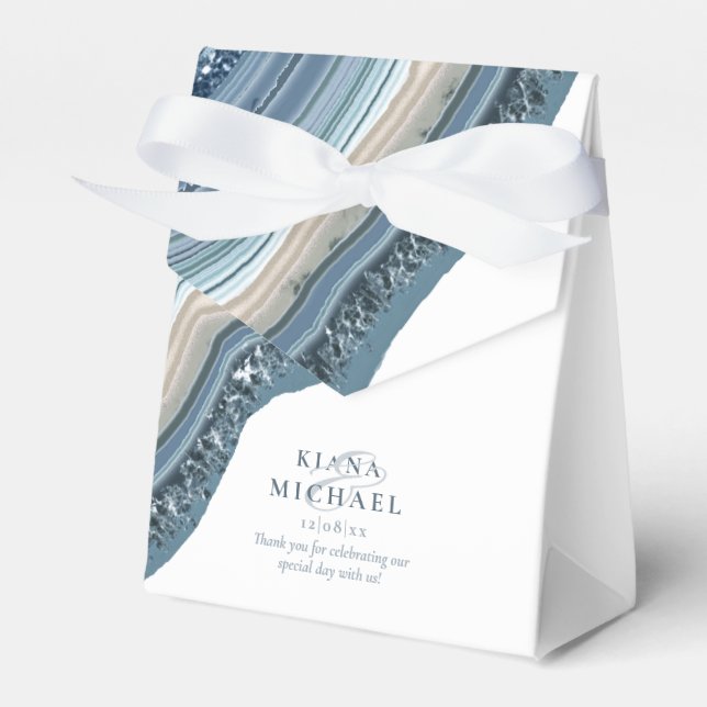 Agate Geode Glitter Wedding Dusty Blue ID647 Favour Box (Front Side)