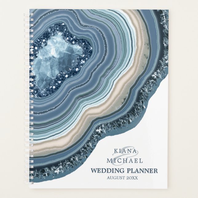 Agate Geode Glitter Wedding Plans Dusty Blue ID647 Planner (Front)