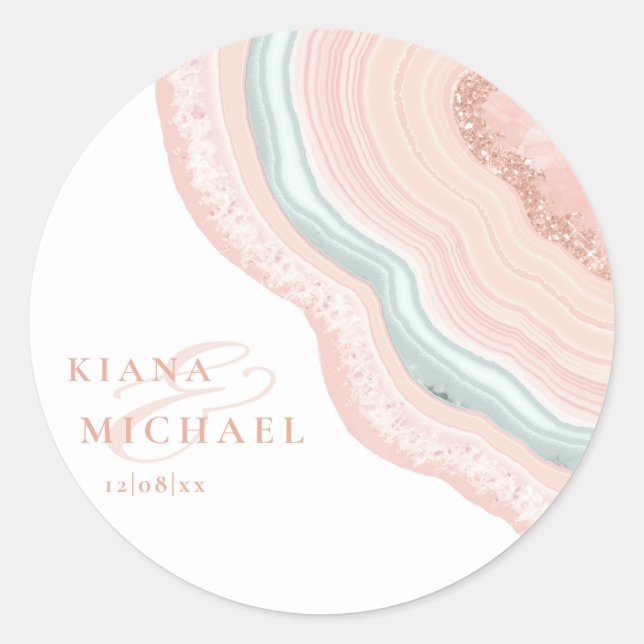 Agate Geode Glitter Wedding Rose Gold ID647 Classic Round Sticker (Front)
