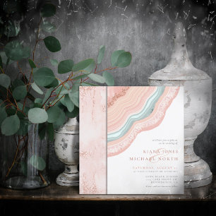 Agate Geode Glitter Wedding Rose Gold ID647 Invitation