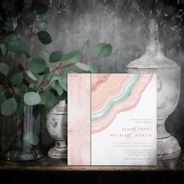 Agate Geode Glitter Wedding Rose Gold ID647 Invitation (Creator Uploaded)