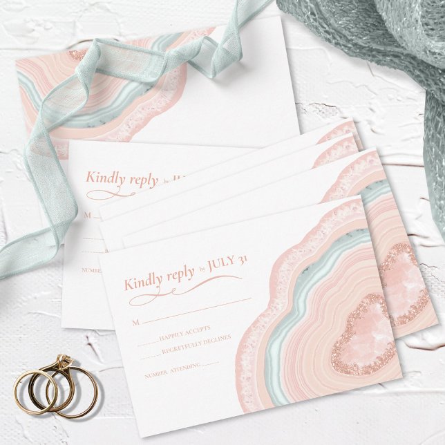 Agate Geode Glitter Wedding Rose Gold ID647 RSVP Card (Creator Uploaded)