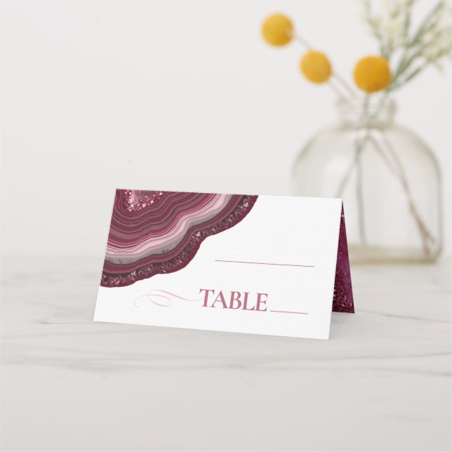 Agate Geode Glitter Wedding Table Burgundy ID647 Place Card (Front)