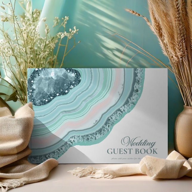 Agate Geode Glitter Wedding Teal ID647 Guest Book (Creator Uploaded)