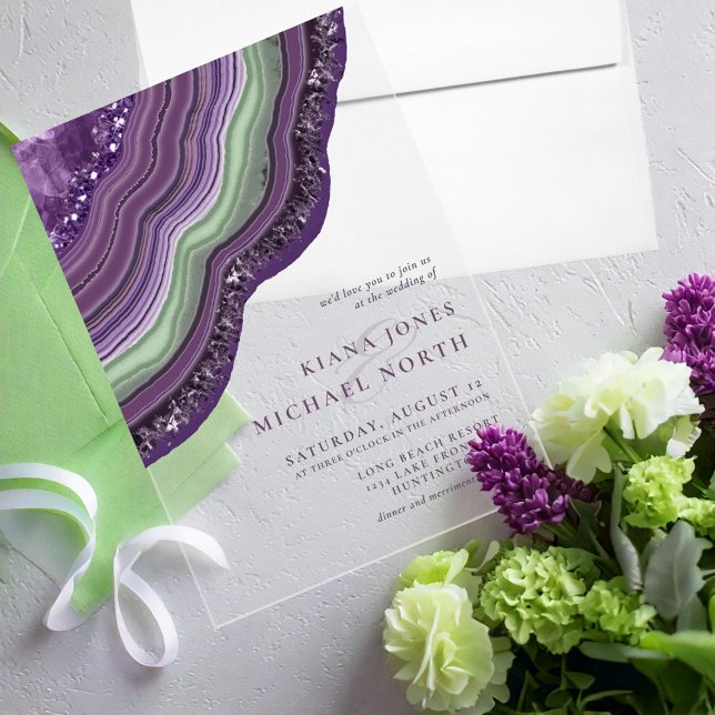 Agate Geode Glitter Wedding Violet ID647 Acrylic Invitations (Creator Uploaded)