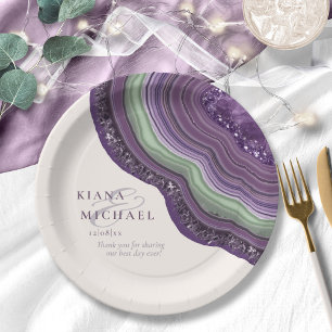 Agate Geode Glitter Wedding Violet ID647 Paper Plate