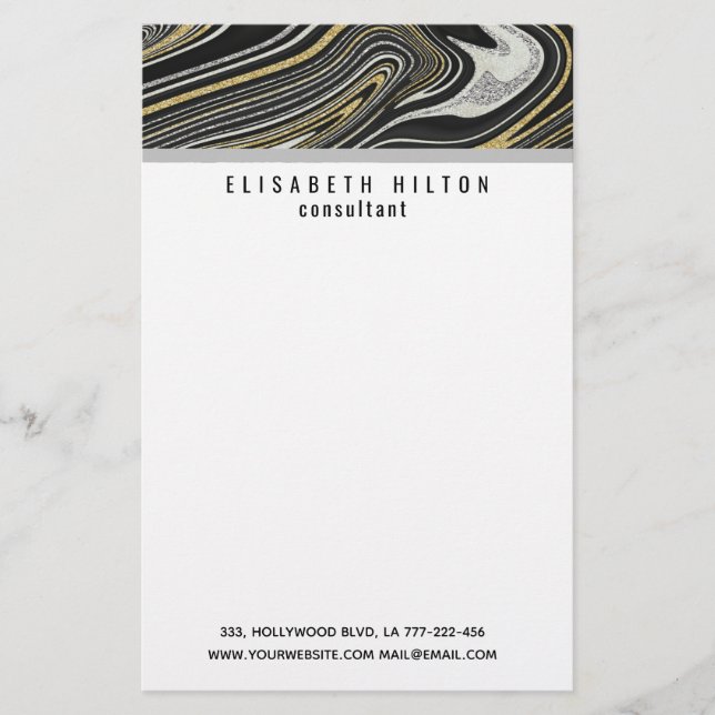 agate geode gold silver black stationery (Front)