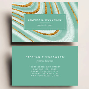 Agate Geode Mint Green Gold Faux Glitter Abstract Business Card