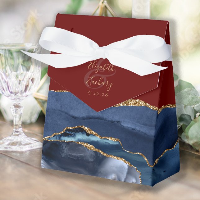 Agate Geode Navy Blue Burgundy Red Gold Favour Box (Creator Uploaded)