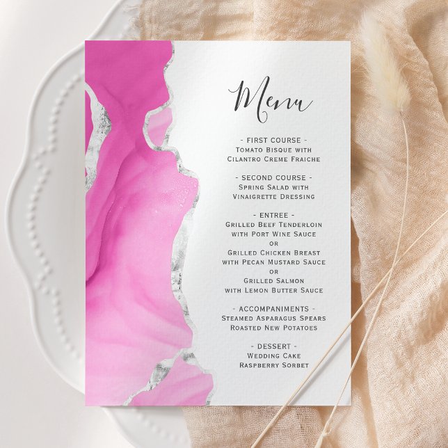 Agate Geode Pink Silver Glitter Wedding Menu (Creator Uploaded)
