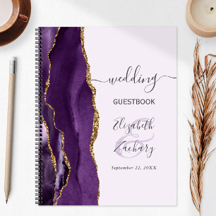 Agate Geode Purple Gold Lavender Wedding Guest Notebook