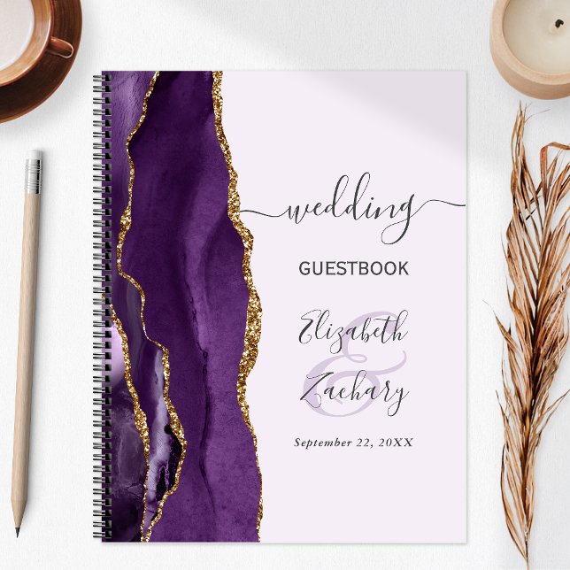 Agate Geode Purple Gold Lavender Wedding Guest Notebook (Creator Uploaded)