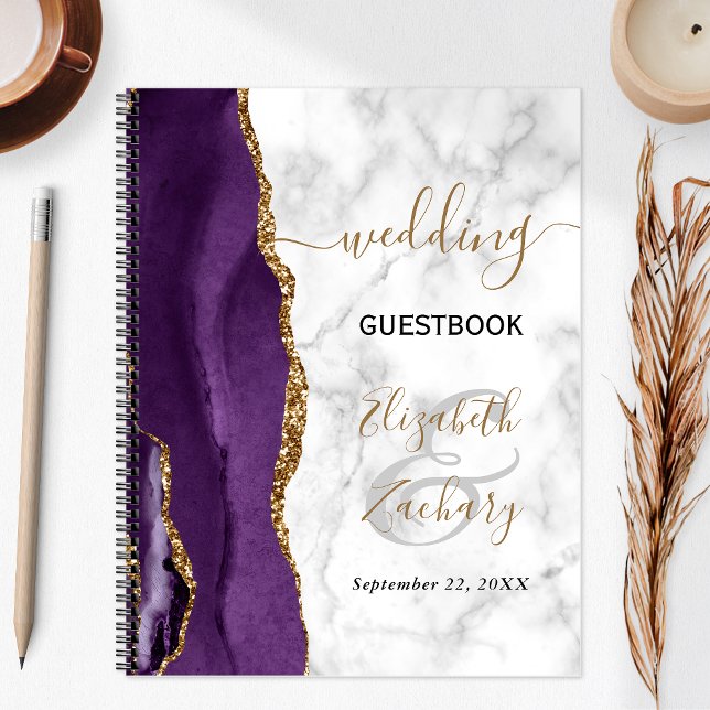 Agate Geode Purple Gold Marble Wedding Guest Notebook (Creator Uploaded)