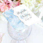 Agate Geode Script Baby Blue Silver Wedding Square Paper Coaster<br><div class="desc">This elegant modern wedding coaster features a baby blue watercolor agate geode design trimmed with faux silver glitter. Easily customise the charcoal grey text on a white background,  with the couple's names in handwriting calligraphy over a large,  pale blue ampersand.</div>
