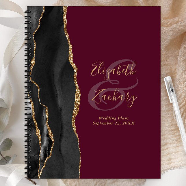 Agate Geode Script Black Gold Burgundy Wedding Planner (Creator Uploaded)