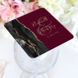 Agate Geode Script Black Gold Burgundy Wedding Square Paper Coaster<br><div class="desc">This elegant modern wedding coaster features a black watercolor agate geode design trimmed with faux gold glitter. Easily customise the gold-coloured text on a burgundy background,  with the names of the bride and groom in handwriting calligraphy over a large grey ampersand.</div>