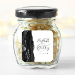 Agate Geode Script Black Silver Wedding Square Sticker<br><div class="desc">This elegant modern wedding sticker features a black watercolor agate geode design trimmed with faux silver glitter. Easily customise the charcoal grey text on a white background,  with the names of the bride and groom in handwriting calligraphy over a large,  light grey ampersand.</div>