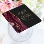 Agate Geode Script Burgundy Gold Dark Wedding Square Paper Coaster<br><div class="desc">This elegant modern wedding coaster features a burgundy watercolor agate geode design trimmed with faux gold glitter. Easily customise the gold coloured text on a charcoal grey background,  with the names of the bride and groom in handwriting calligraphy over a large,  medium grey ampersand.</div>