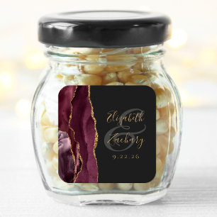 Agate Geode Script Burgundy Gold Dark Wedding Square Sticker
