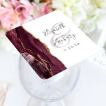 Agate Geode Script Burgundy Gold Wedding Square Paper Coaster<br><div class="desc">This elegant modern wedding coaster features a burgundy watercolor agate geode design trimmed with faux gold glitter. Easily customise the charcoal grey text on a white background,  with the names of the bride and groom in handwriting calligraphy over a large,  pale dusty burgundy ampersand.</div>
