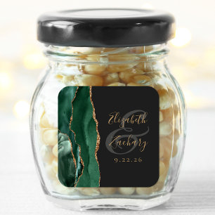 Agate Geode Script Emerald Green Gold Dark Wedding Square Sticker