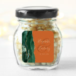 Agate Geode Script Emerald Green Gold Rust Wedding Square Sticker<br><div class="desc">This elegant modern wedding sticker features an emerald green watercolor agate geode design trimmed with faux gold glitter. Easily customise the gold coloured text on a burnt orange or rust background,  with the names of the bride and groom in whimsical handwriting calligraphy over a large,  medium grey ampersand.</div>