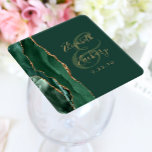 Agate Geode Script Emerald Green Gold Wedding Square Paper Coaster<br><div class="desc">This elegant modern wedding coaster features an emerald green watercolor agate geode design trimmed with faux gold glitter. Easily customise the gold-coloured text on a green background,  with the names of the bride and groom in handwriting calligraphy over a large ampersand.</div>