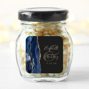 Agate Geode Script Navy Blue Gold Dark Wedding Square Sticker