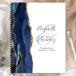 Agate Geode Script Navy Blue Gold Wedding Plans Planner<br><div class="desc">This elegant modern wedding planner features a navy blue watercolor design trimmed with faux gold glitter. Easily customise the charcoal grey text on a white background, with the names of the bride and groom in handwriting calligraphy over a large, pale blue ampersand. Add the title and wedding date below in...</div>